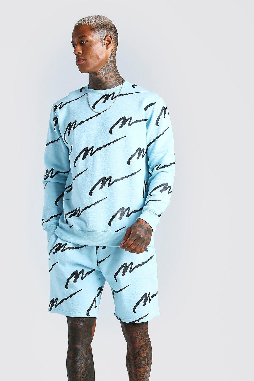 All Over MAN Printed Sweater Short Tracksuit boohoo NO